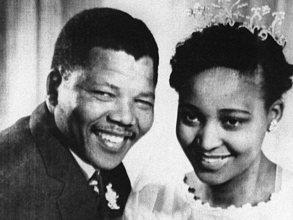 PHOTO: South African anti-apartheid leader and African National Congress (ANC) member Nelson Mandela shown in 1957 posing with his wife Winnie during their wedding.