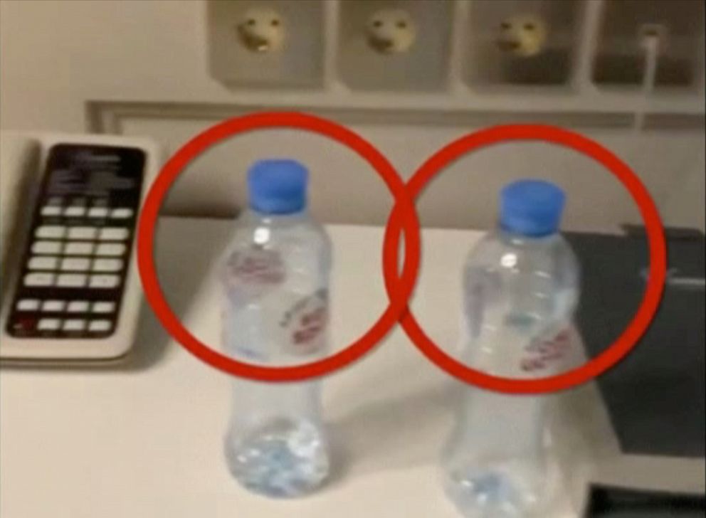 PHOTO: Water bottles are seen in a hotel room where Russian opposition politician AlexeiÂ Navalny stayed during his recent visit in the Siberian city of Tomsk, on this still image from a social mediaÂ videoÂ obtainedÂ by Reuters.