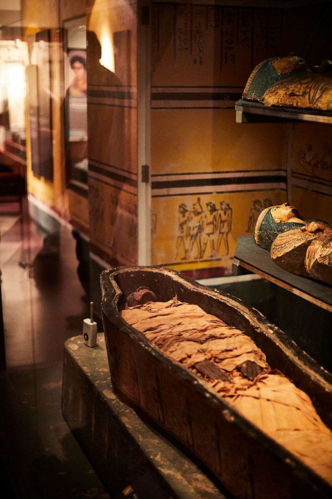 PHOTO: The mummified body of the ancient Egyptian priest Nesyamun on display in Leeds, England.