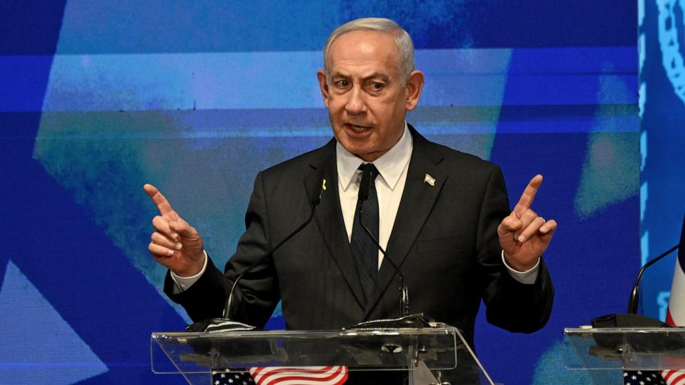 PHOTO: Israeli Prime Minister Benjamin Netanyahu speaks at an event in Jerusalem, on Sept. 15, 2025.