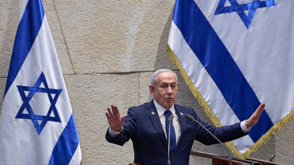 PHOTO: Israeli Prime Minister Benjamin Netanyahu addresses lawmakers in the Knesset in Jerusalem, on Nov. 10 2025.