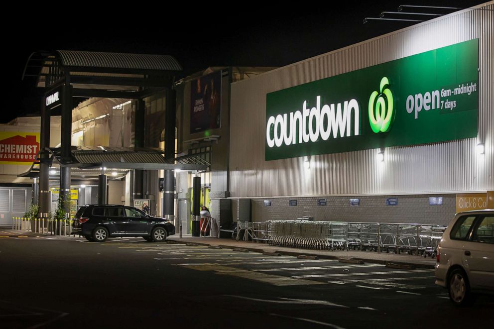 PHOTO: A parking lot of a supermarket that was the site of a knife attack sits empty in Auckland, New Zealand, Friday, Sept. 3, 2021. Authorities say they shot and killed a violent extremist after he entered the supermarket and stabbed six shoppers. 