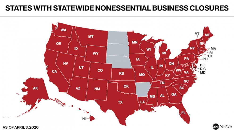States with statewide nonessential business closures