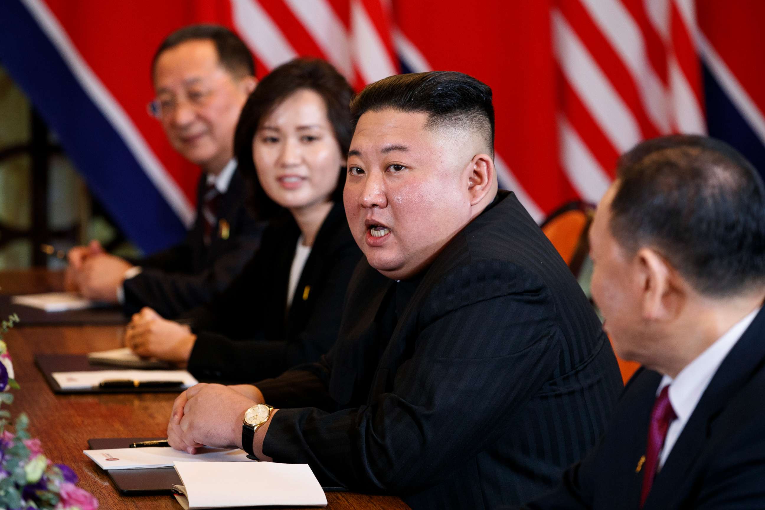 PHOTO: FILE - In this Feb. 28, 2019 file photo, North Korean leader Kim Jong Un answers a question from reporters during a meeting with President Donald Trump in Hanoi. 