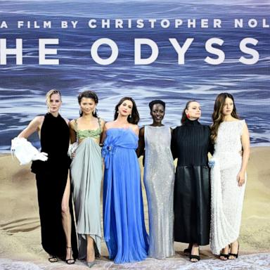 PHOTO: L-R: Charlize Theron, Zendaya, Anne Hathaway, Lupita Nyong'o, Samantha Morton and Mia Goth attend the world premiere of "The Odyssey" July 6, 2026 in London.