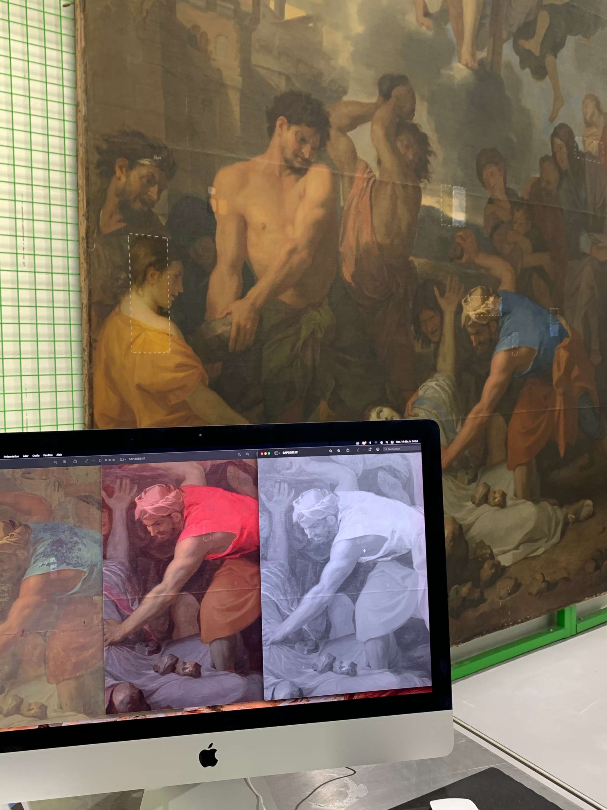 PHOTO: Paint layer analysis on The Martydom of St. Stephen by Charles Le Brun.