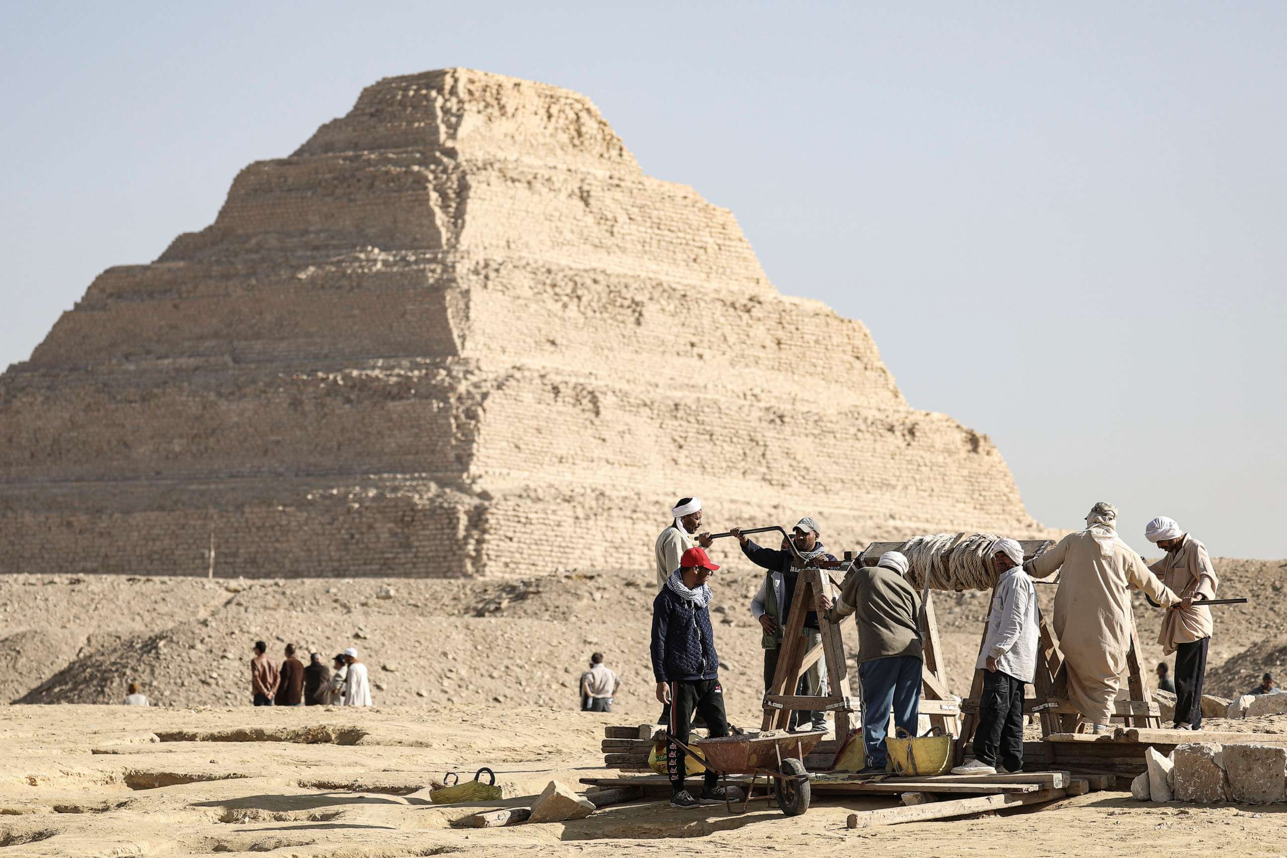 PHOTO: Egyptian antiquities workers dig at the site of the Step Pyramid of Djoser, Jan. 26, 2023.