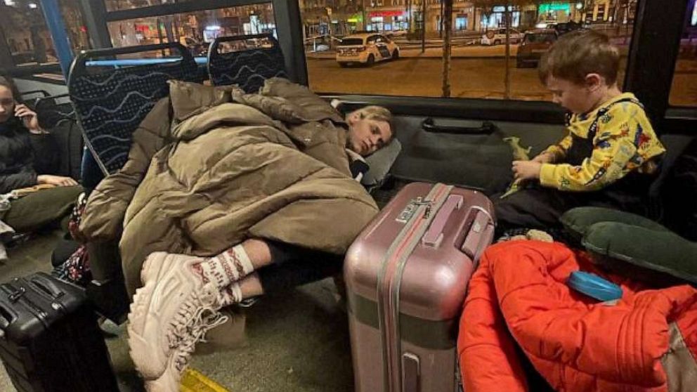 PHOTO: Pavlo Tsviliuk supplied this photo of his family as they traveled through Budapest in March 2022, while fleeing the Russian invasion in Ukraine.