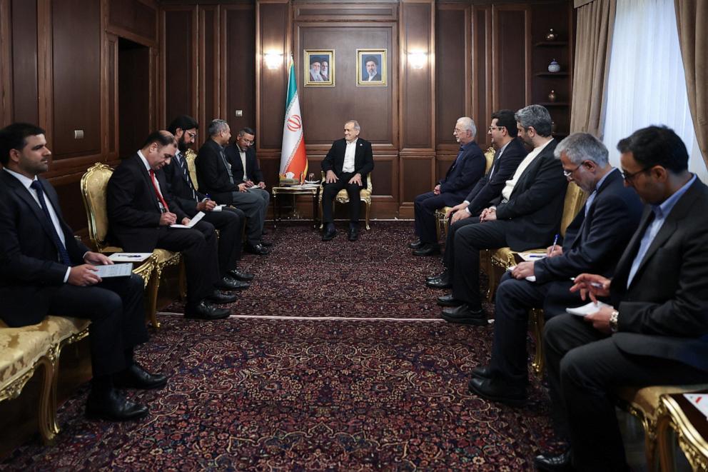 PHOTO: Iranian President Masoud Pezeshkian meets with Pakistan's Interior Minister Mohsin Naqvi, in Tehran, Iran, on May 17, 2026.