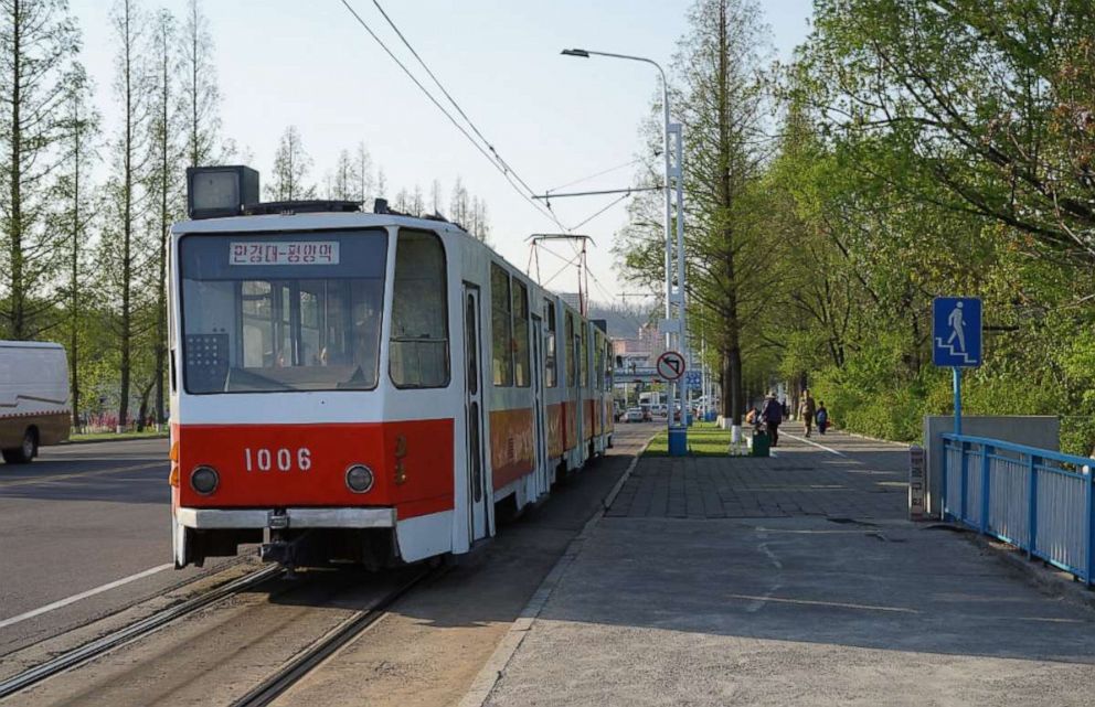 PHOTO: A tram stops in Potonggang District, Pyongyang, North Korea, August 2018.