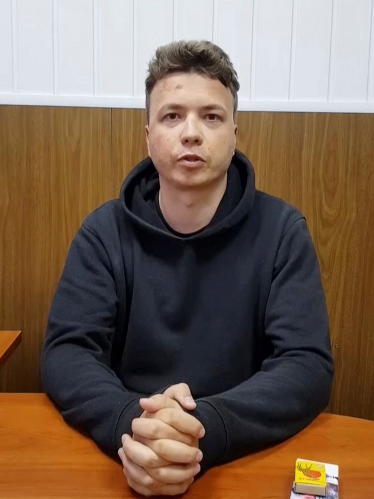 PHOTO: Belarusian blogger Roman Protasevich, detained when a Ryanair plane was forced to land in Minsk, is seen in a pre-trial detention facility, in Minsk, Belarus, May 24, 2021, in this still image taken from video. 