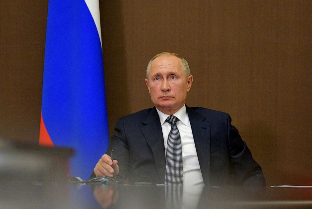 FILE PHOTO: Russian President Vladimir Putin chairs a meeting via video conference call in Sochi, Russia, September 28, 2020. 