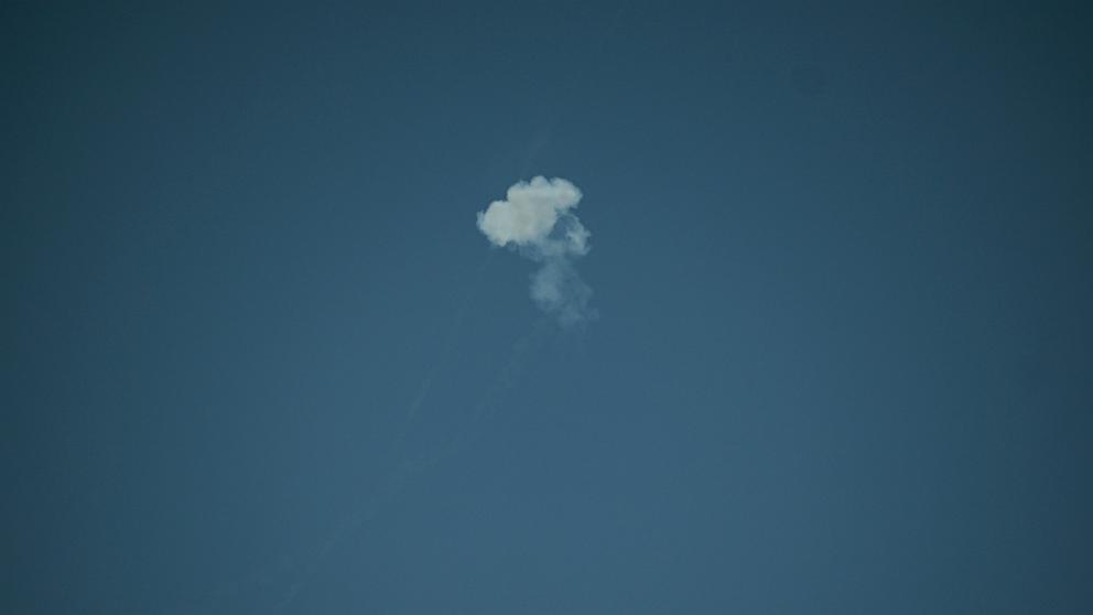 PHOTO: Air defense interceptions are seen in the sky above Doha, Qatar, on July 12, 2026.