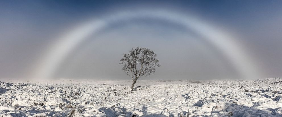 PHOTO: Photographer Melvin Nicholson captured a rare white fog bow rainbow, in Rannoch, Scotland, Nov. 20, 2016.
