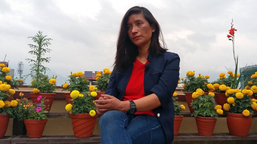 Indian mountain climber Anshu Jamsenpa, who climbed Everest twice in five days, attends her interview at a hotel in Kathmandu, Nepal, May 27, 2017.