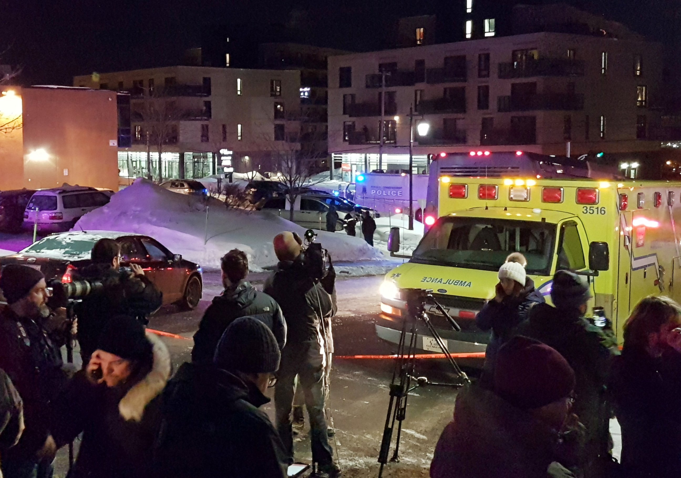 PHOTO: An ambulance is parked at the scene of a fatal shooting at the Quebec Islamic Cultural Centre in Quebec City, Canada, Jan. 29, 2017.