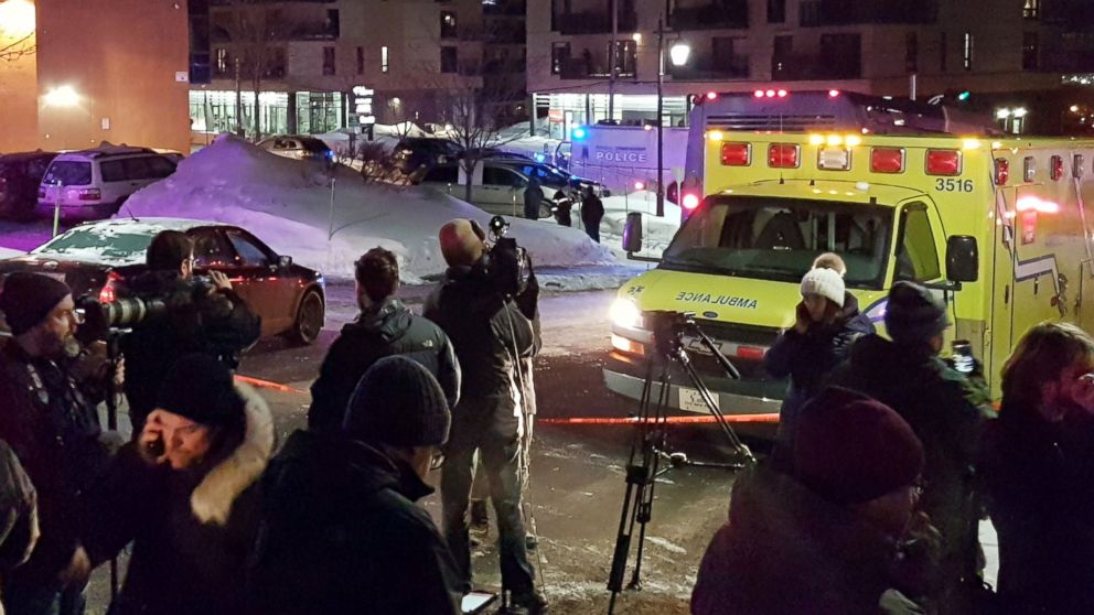 PHOTO: An ambulance is parked at the scene of a fatal shooting at the Quebec Islamic Cultural Centre in Quebec City, Canada, Jan. 29, 2017.