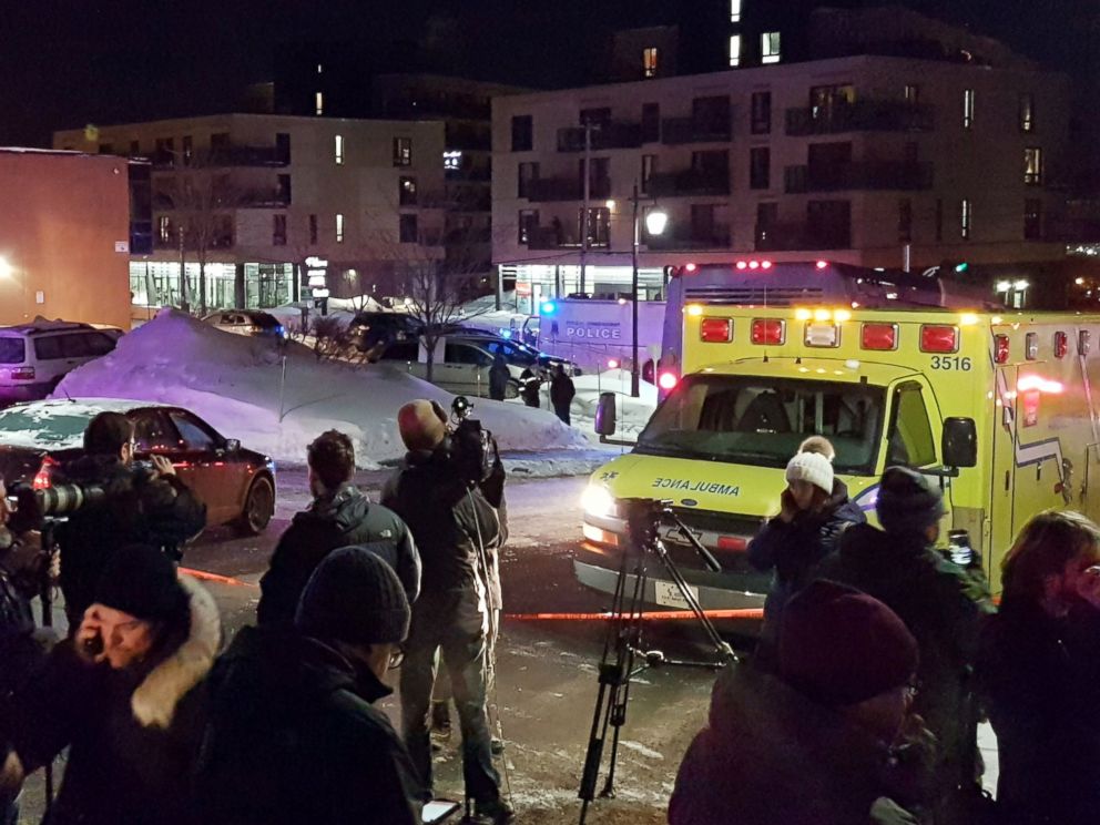 PHOTO: An ambulance is parked at the scene of a fatal shooting at the Quebec Islamic Cultural Centre in Quebec City, Canada, Jan. 29, 2017.