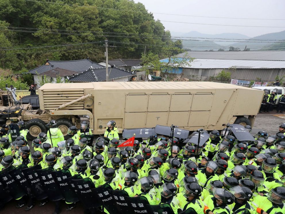 PHOTO: A U.S. military vehicle which is a part of Terminal High Altitude Area Defense system arrives in Seongju, South Korea, April 26, 2017.