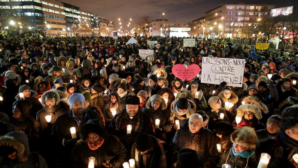 PHOTO: People attend a vigil in support of the Muslim community in Montreal, Quebec, Jan. 30, 2017.
