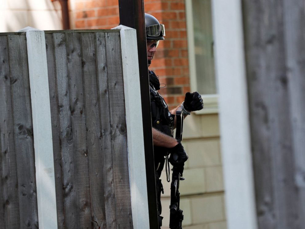 PHOTO: An armed police officer stands outside a residential property near to where a man was arrested in the Chorlton area of Manchester, England, May 23, 2017.