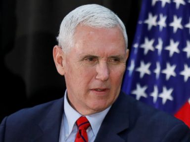 PHOTO: Vice President Mike Pence speaks during an Easter fellowship dinner at a military base in Seoul, South Korea, April 16, 2017.