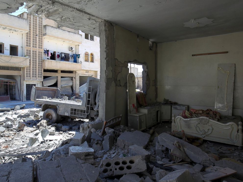 PHOTO: A general view shows damage at a site hit by airstrikes on Tuesday in the town of Khan Sheikhoun in rebel-held Idlib, Syria April 5, 2017.