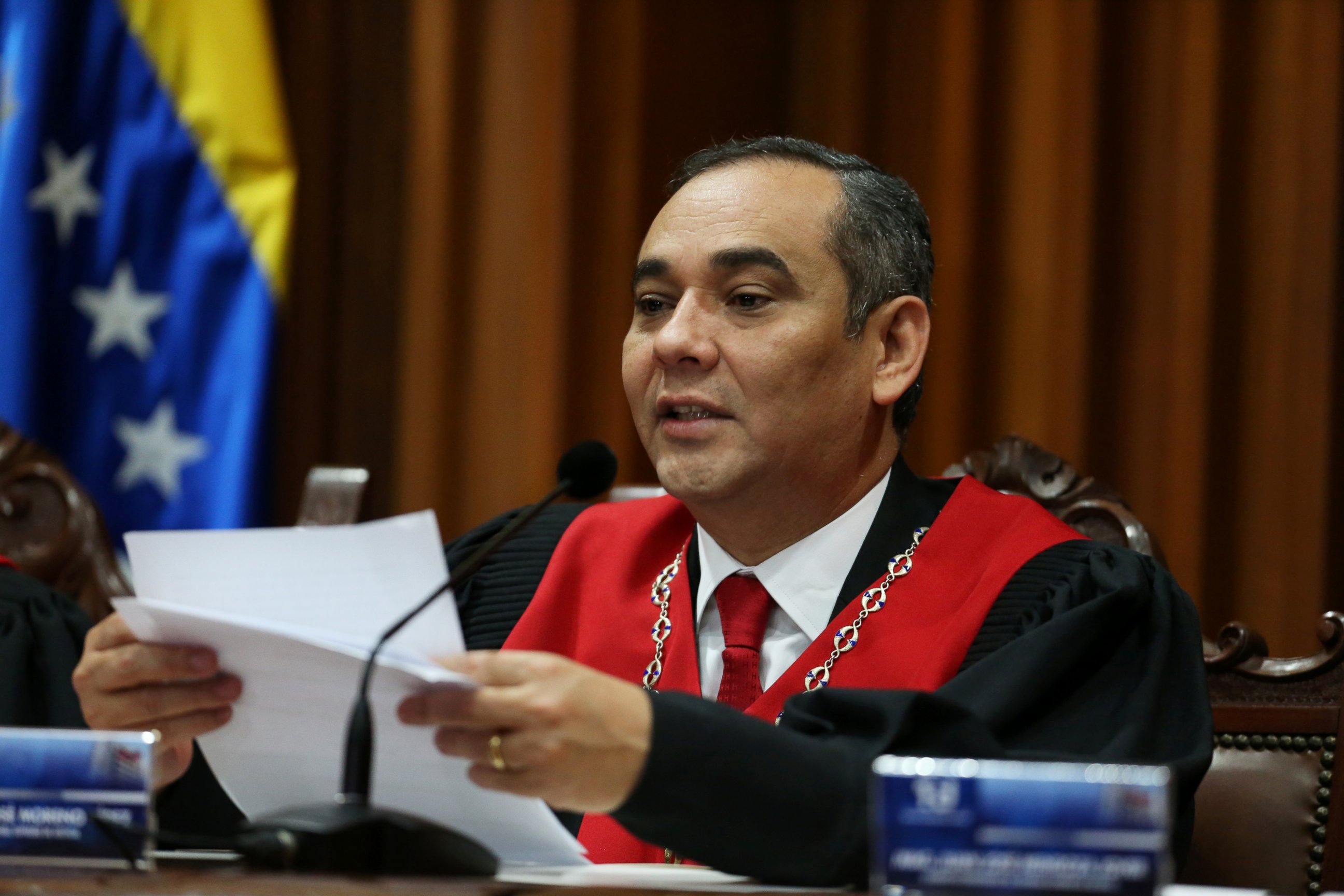 PHOTO: Venezuela's Supreme Court President Maikel Moreno, speaks during a news conference at the Supreme Court of Justice (TSJ) in Caracas, Venezuela April 1, 2017.
