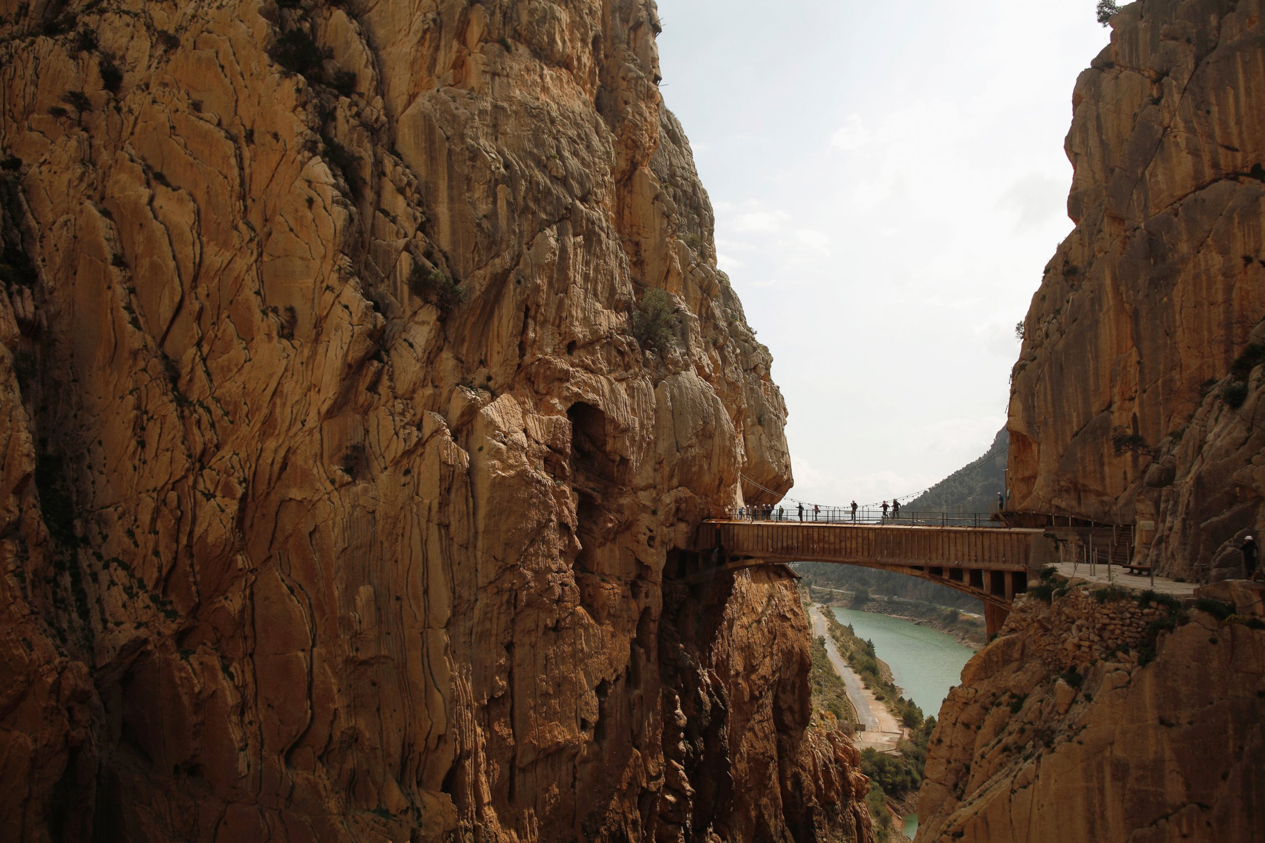 PHOTO: Journalists walk along the new Caminito del Rey (The King's Little Pathway) in El Chorro-Alora, near Malaga, southern Spain March 15, 2015. 