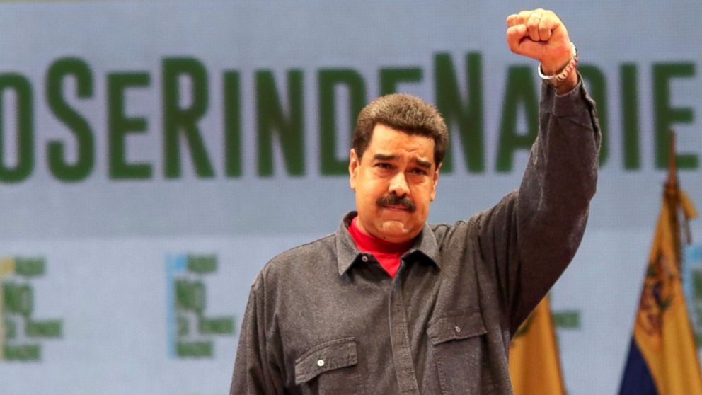 Venezuela's President Nicolas Maduro gestures during a meeting with members of Venezuela's United Socialist Party (PSUV) in Caracas, Venezuela, May 19, 2016. 