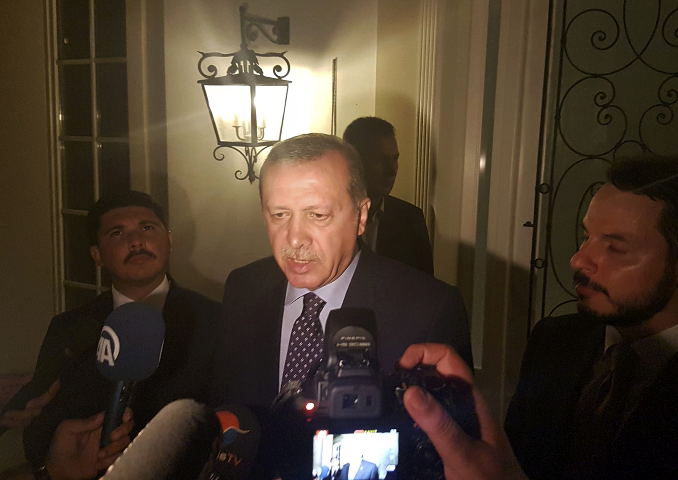 PHOTO: Turkish President Tayyip Erdogan speaks to media in the resort town of Marmaris, Turkey, July 15, 2016.