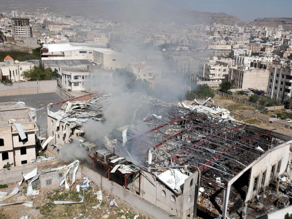 PHOTO: Smoke rises from the community hall in Sanaa, Yemen, Oct. 9, 2016.