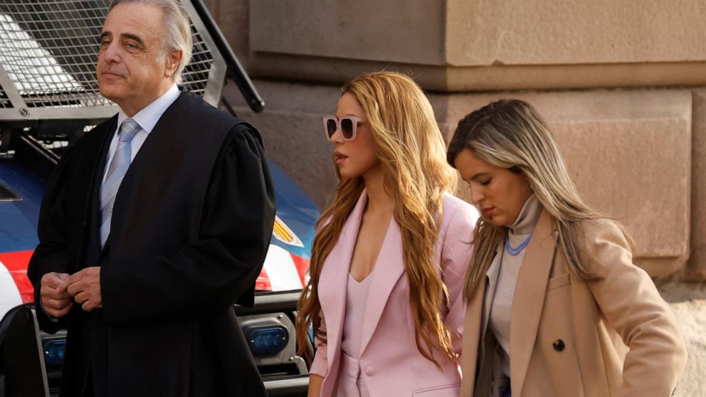 PHOTO: Colombian singer Shakira and her lawyer Pau Molins arrive at court for her trial facing allegations of tax fraud in Barcelona, Spain, Nov. 20, 2023. 