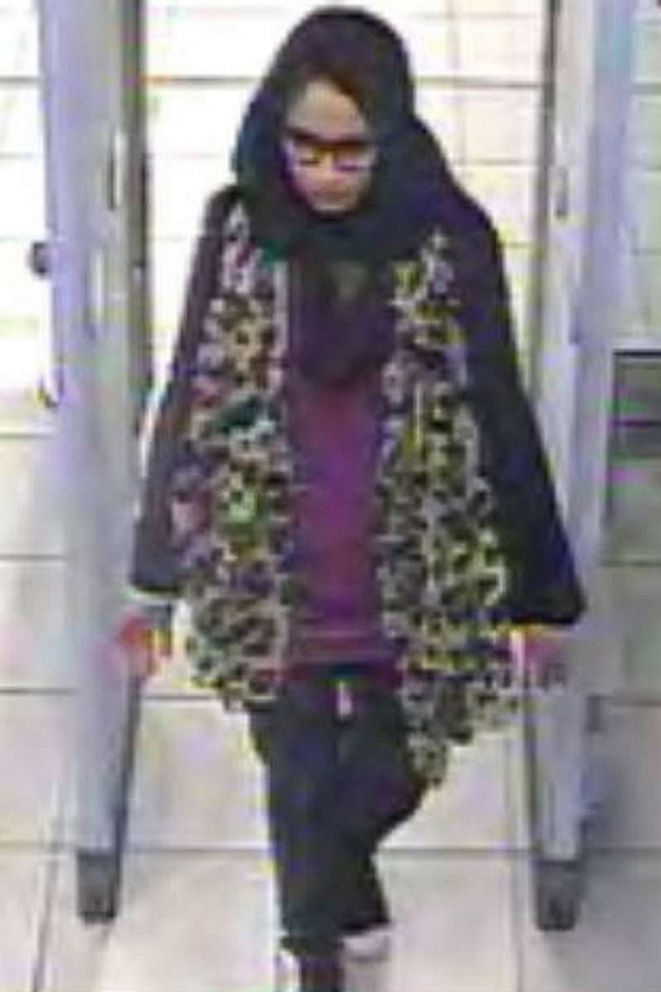 PHOTO: This file handout photo taken on February 17, 2015 a video grab taken from CCTV, received from the Metropolitan Police Service (MPS) on February 23, 2015, shows Shamima Begum passing through security barriers at Gatwick Airport, south of London.