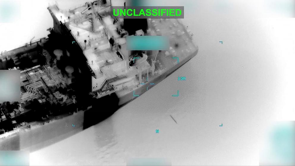 PHOTO: An incoming missile from U.S. forces disables the oil tanker, M/T Settebello as it transited the Gulf of Oman, June 9, 2026.