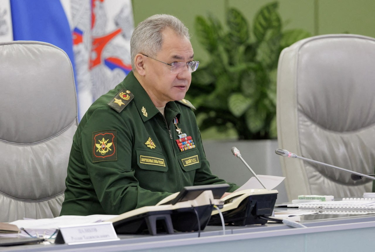 PHOTO: Russian Defence Minister Sergei Shoigu chairs a meeting with the leadership of the Armed Forces in Moscow, in this picture released, July 3, 2023.