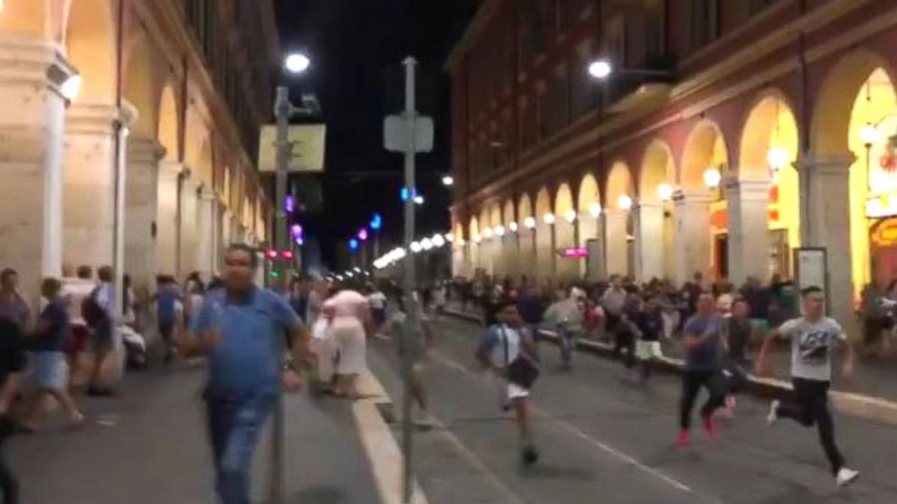 PHOTO: A panicked crowd ran on Bastille Day in Nice, France, on July 14, 2016. 