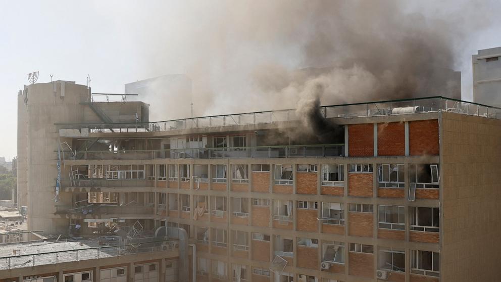 PHOTO: Smoke billows from Soroka Hospital in Beersheba in southern Israel following an Iranian missile attack, on June 19, 2025.
