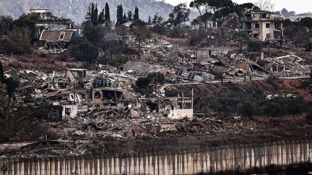 PHOTO: This photo shows a view of destruction in southern Lebanon as seen from northern Israel, on Nov. 18, 2024.