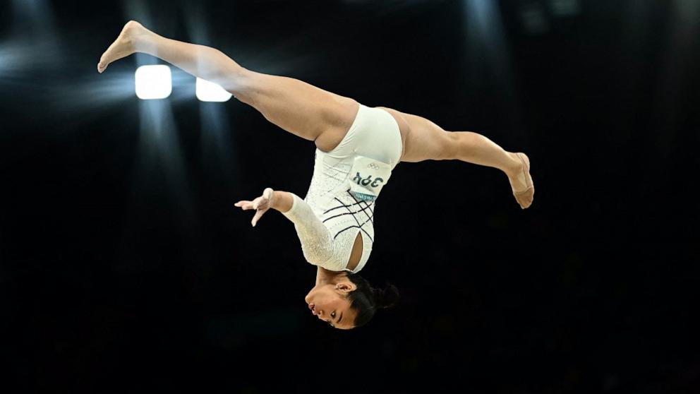 PHOTO: Sunisa Lee competes in the artistic gymnastics women's balance beam final during the Paris 2024 Olympic Games at the Bercy Arena in Paris, on August 5, 2024.