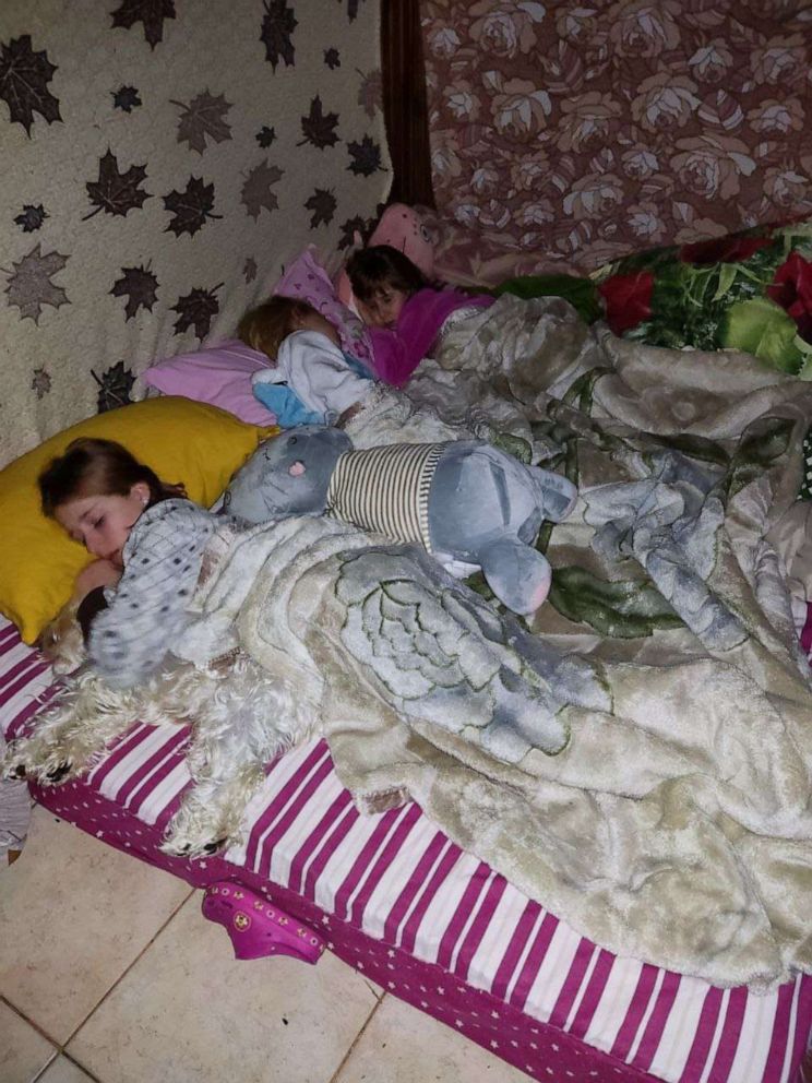 PHOTO: Svitlana Bilosliudtseva’s children sleeping on the floor in their house in the Kharkiv region in this undated photograph.