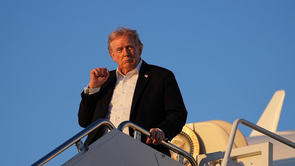PHOTO: President Donald Trump arrives on Air Force One at Joint Base Andrews on May 3, 2026.