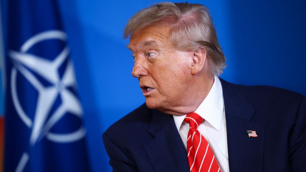 PHOTO: US President Donald Trump speaks at the NATO summit in The Hague, Netherlands, on June 25, 2025.