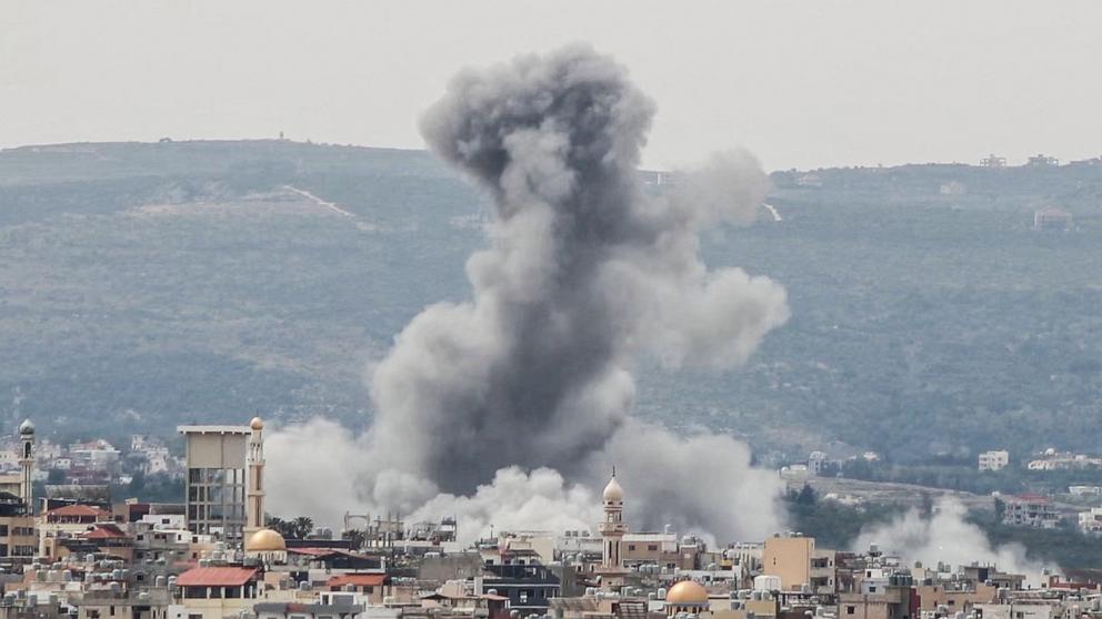 PHOTO: A photograph taken from the southern Lebanese area of Tyre shows smoke rising from the site of an Israeli airstrike that targeted the area of Ras Al-Ain on May 12, 2026.