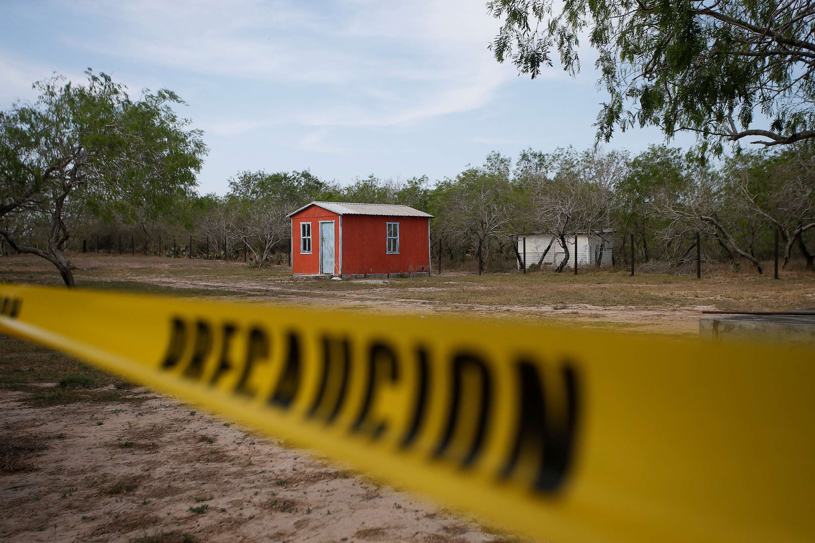 PHOTO: In this March 7, 2023, file photo, a storage shed is shown behind a police cordon, at the scene where authorities found the bodies of two of four Americans kidnapped by gunmen, in Matamoros, Mexico.