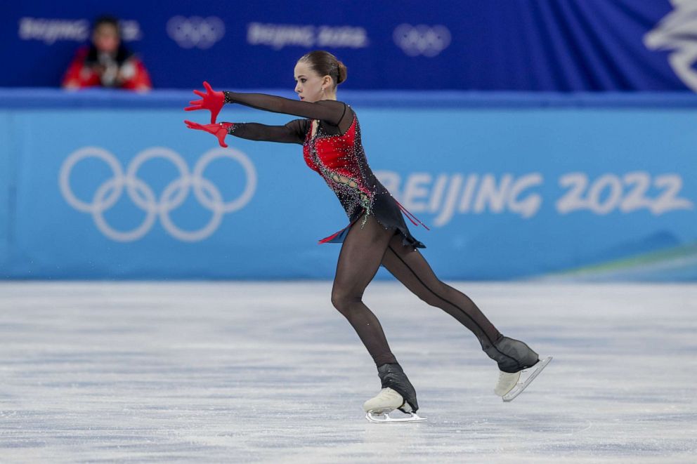 PHOTO: Kamila Valieva from Russian Olympic Committee skates during the Women Single Skating Free Skating on day thirteen of the Beijing 2022 Winter Olympic Games at Capital Indoor Stadium in Beijing, Feb. 17, 2022. 