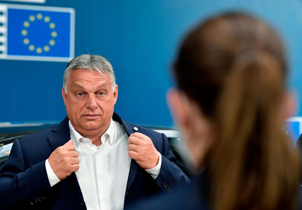 PHOTO: Hungary's Prime Minister Viktor Orban arrives for the EU summit on a coronavirus recovery package at the European Council building in Brussels, July 19, 2020.
