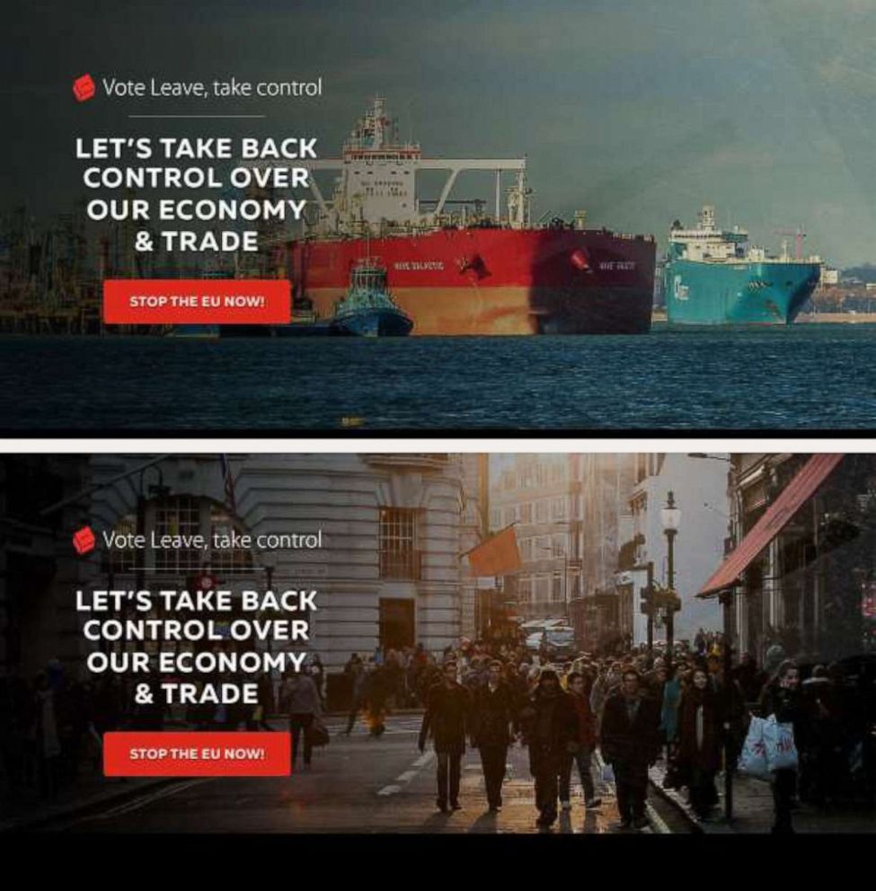 PHOTO: Examples of targeted advertising used by Vote Leave, the official Brexit campaign on Facebook.