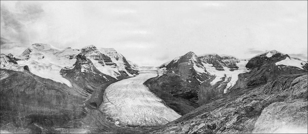 The Athabasca Glacier in Alberta, Canada is seen here in 1917.