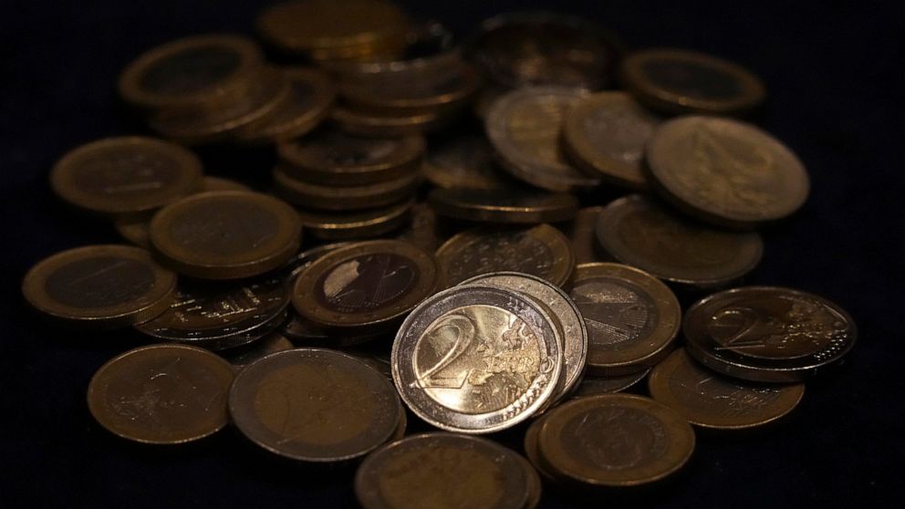 Euro coins lie on a table in Munich, Germany, Wednesday, March 30, 2022. The inflation rate in Germany is expected to be +7.3% in March 2022. It is measured as the change in the consumer price index (CPI) compared with the same month of the previous 